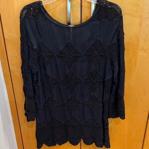 Free People Black Crochet Patchwork Tunic